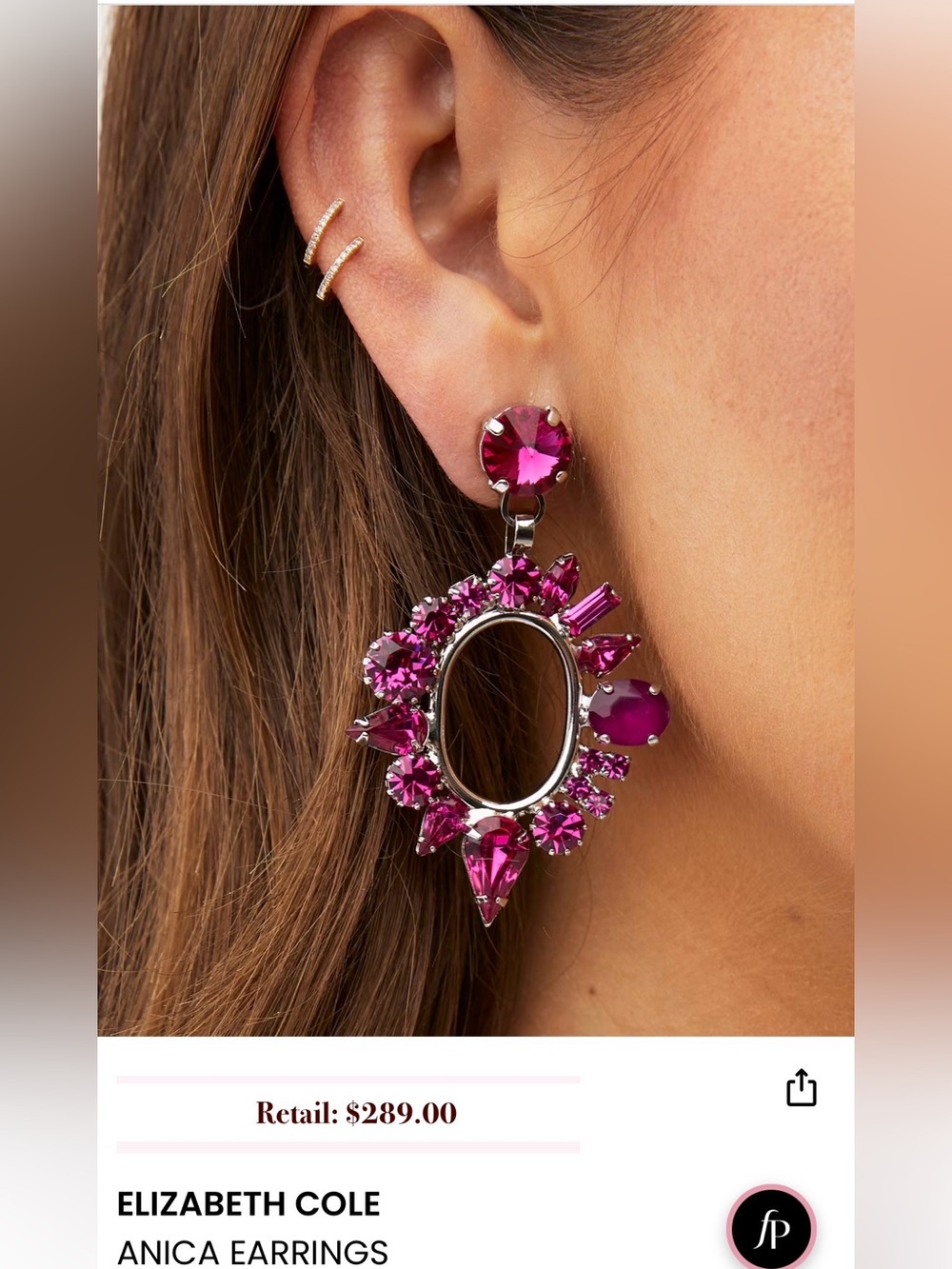 Elizabeth Cole Anica Fuchsia Crystal Drop Earrings